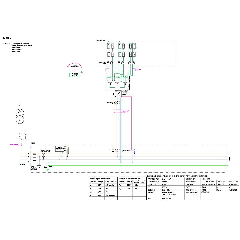 [SLD001] ≤ 30kVA AC Single or Three Phase On-Grid Basic Single Line Diagram (SLD)