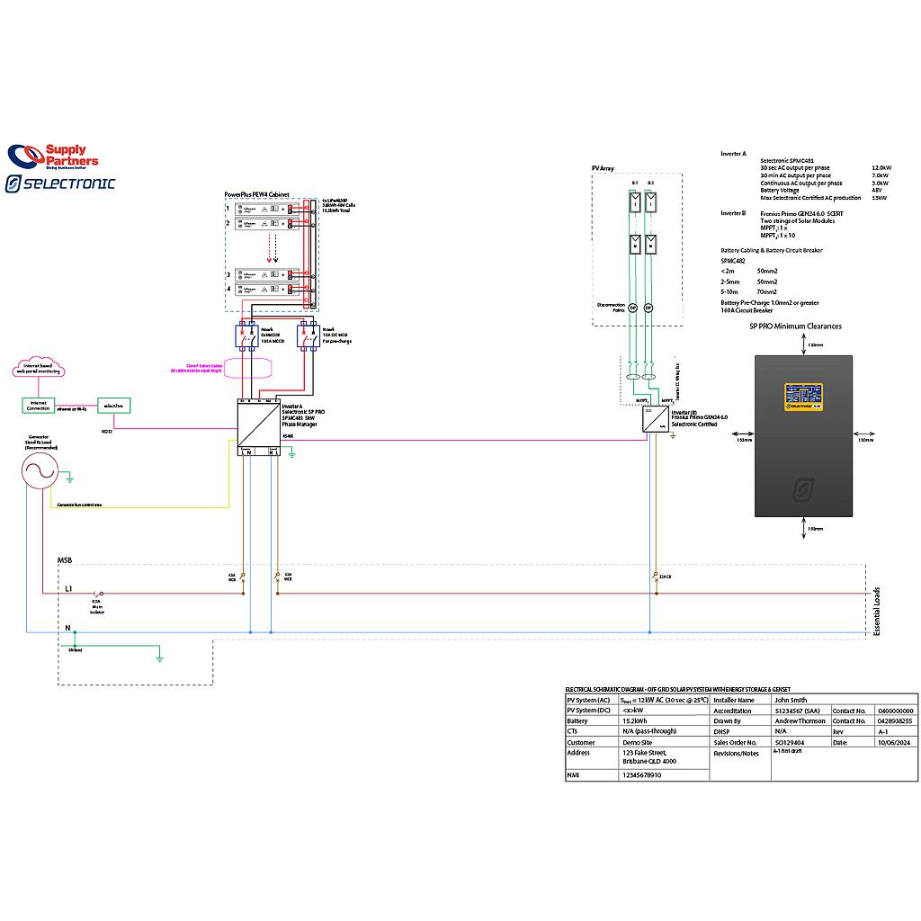 [SLD003] ≤ 30kVA AC Single Phase Off-Grid Single Line Diagram (SLD) With Energy Storage & Generator