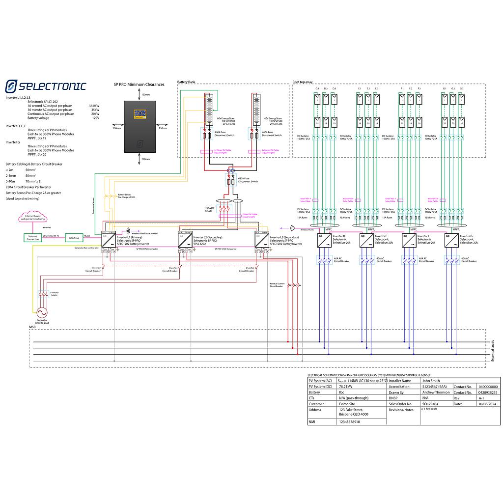 [SLD004] ≤ 30kVA AC Three Phase Off-Grid Single Line Diagram (SLD) With Energy Storage & Generator
