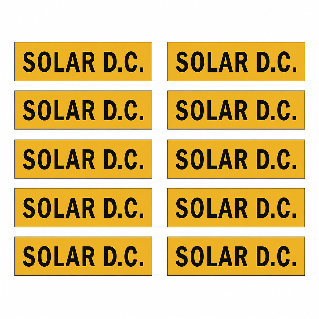 [LABELS-SOLARDC-10PC] Yellow "Solar D.C." 40x10mm Labels Bulk Pack (10pcs)