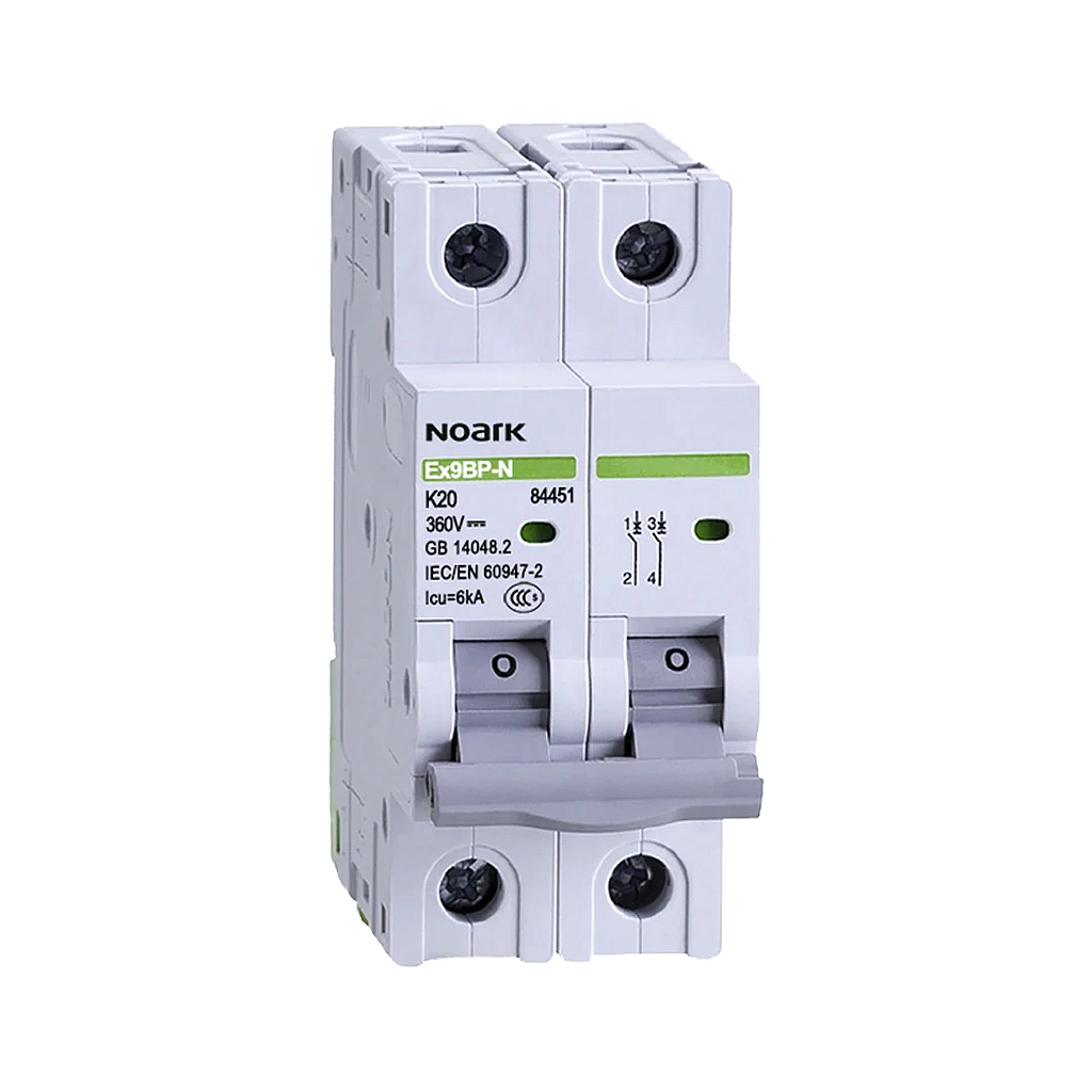 [N90274] Noark Ex9BD125 80A 600V DC Two Pole MCB K Curve 6kA