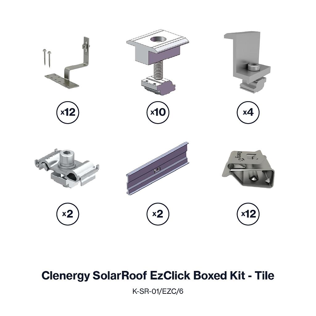 [K-SR-01/EZC/6/30/G] Clenergy SolarRoof ezClick Boxed Kit - 6 Panel - Tile - 30mm Clamps - Silver Anodized - Excludes Rails