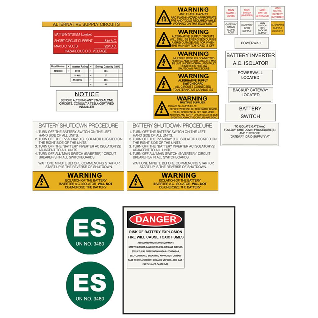 [LABELKIT-TESLA] Tesla Powerwall 3 Label Kit with Wall Plaque (Battery Labels Only)